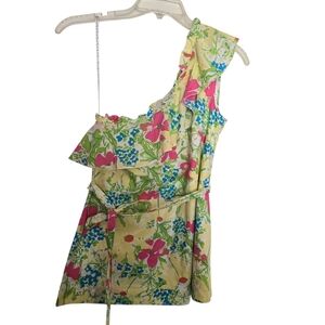 NWT Lilly Pulitzer Janine Blue Eyed Girl Floral Ruffle One Shoulder Top Yellow